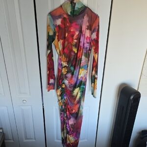 Aqua Colorful Long Sleeve Dress